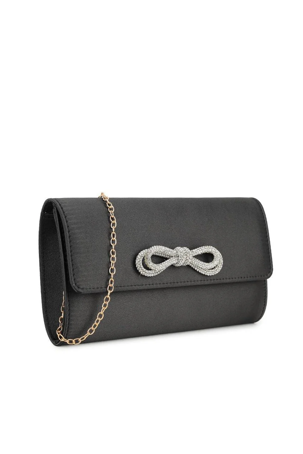 Avery Diamante Bow Detail Clutch Bag in Black - Image 2