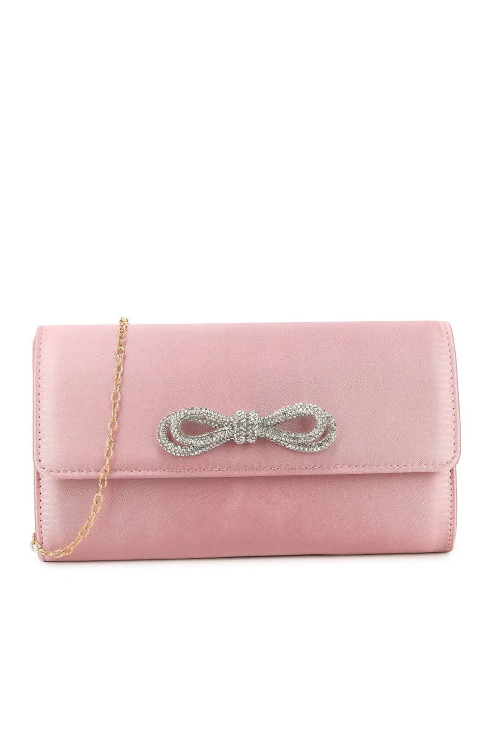 Avery Diamante Bow Detail Clutch Bag in Blush