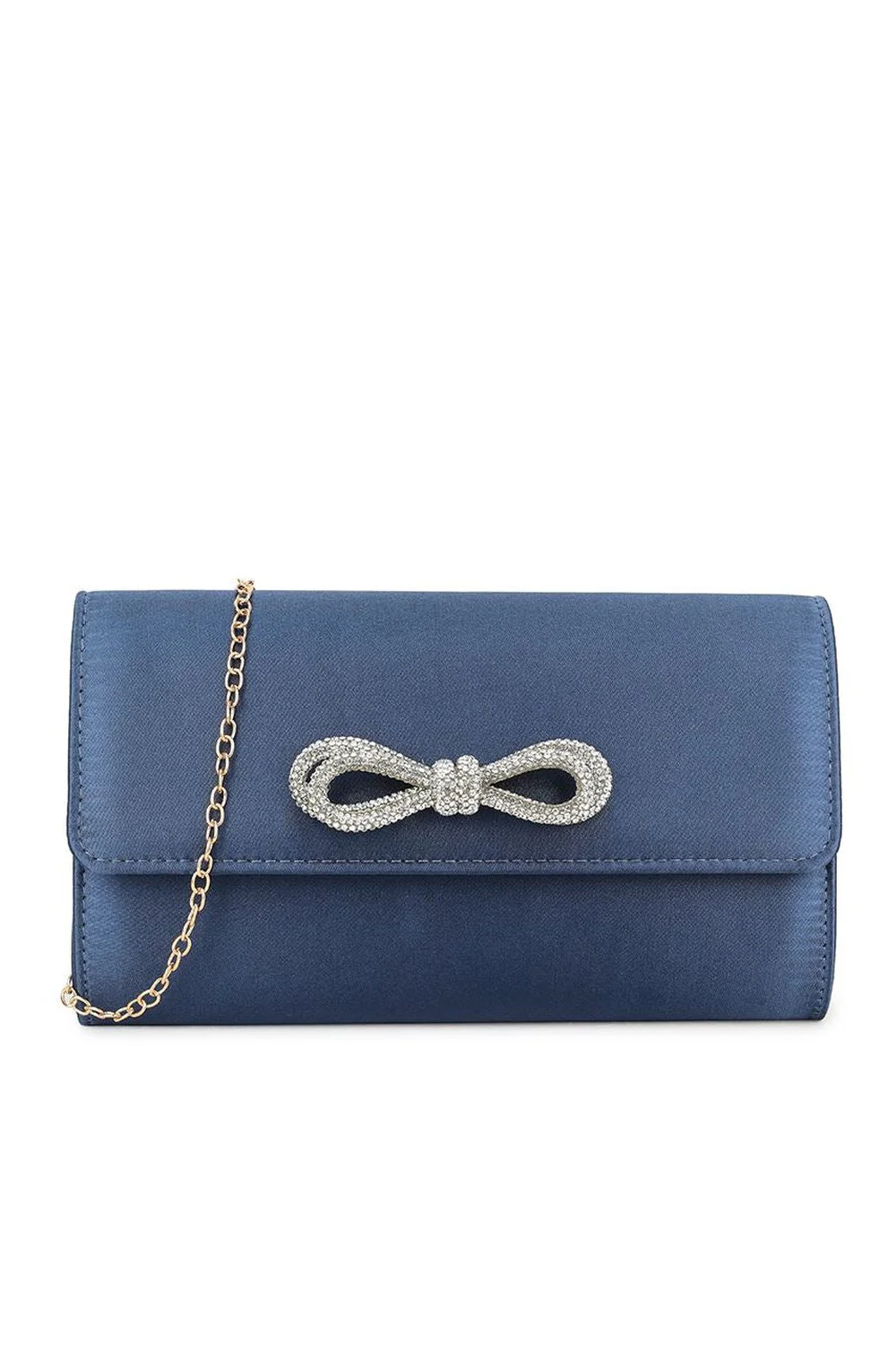Avery Diamante Bow Detail Clutch Bag in Navy