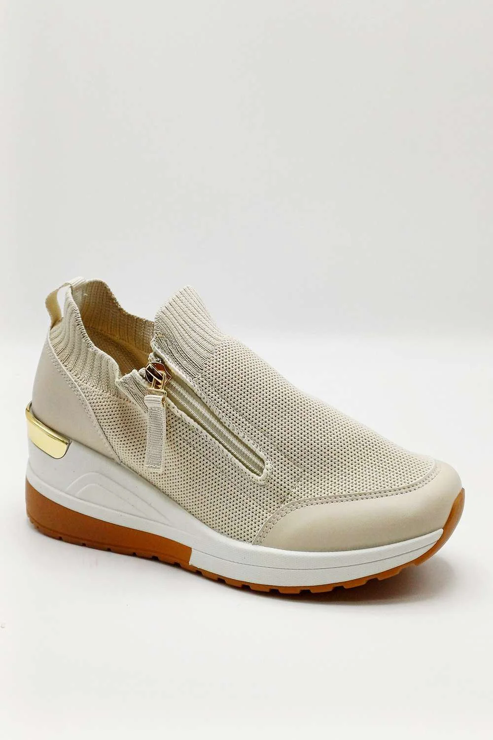 Axel Slip On Side Zip Trainers in Beige - Image 3