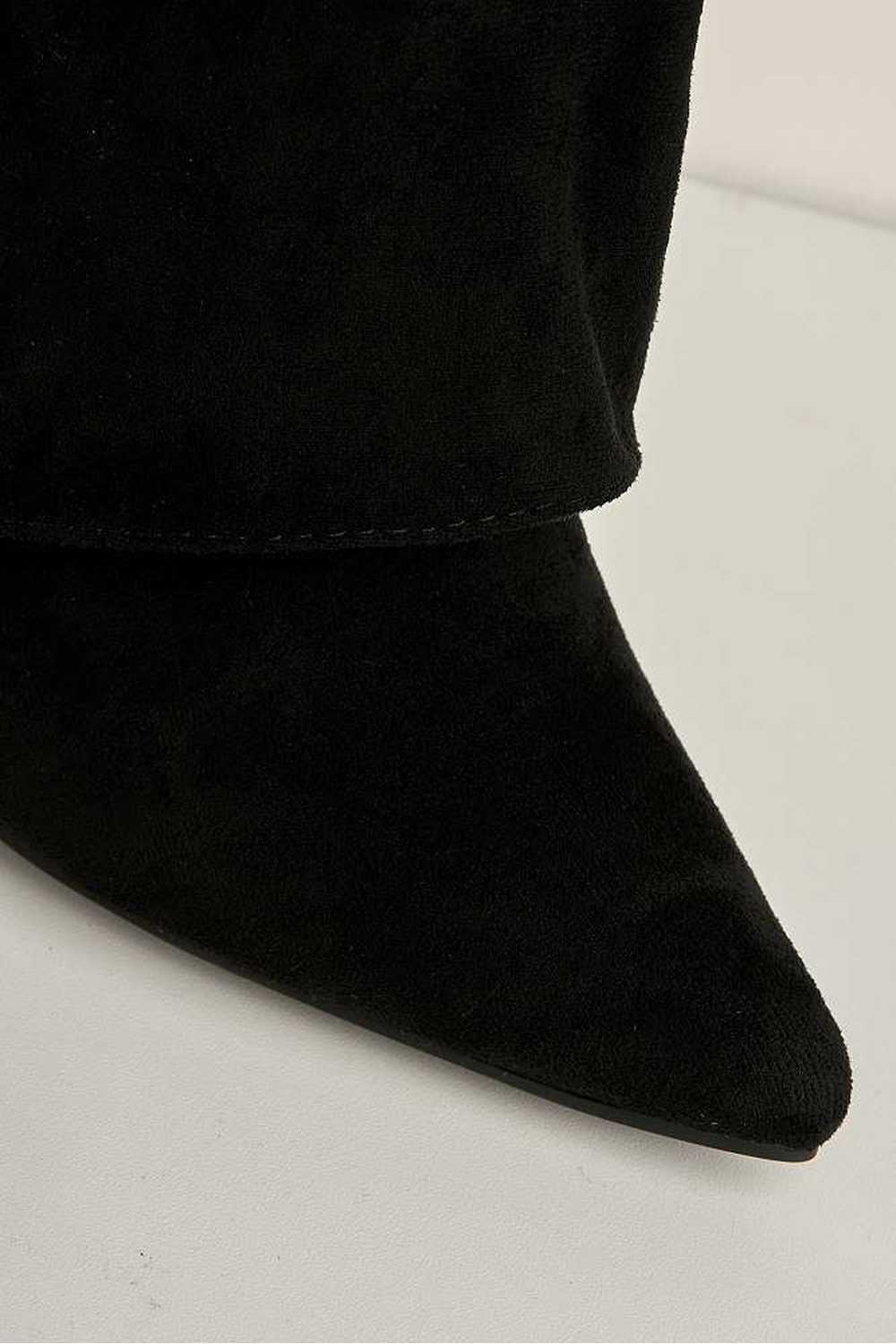 Ayla Block Heel Pointy Toe Gold Trim Buckle Collar Covered Calfboots in Black Suede - Image 7