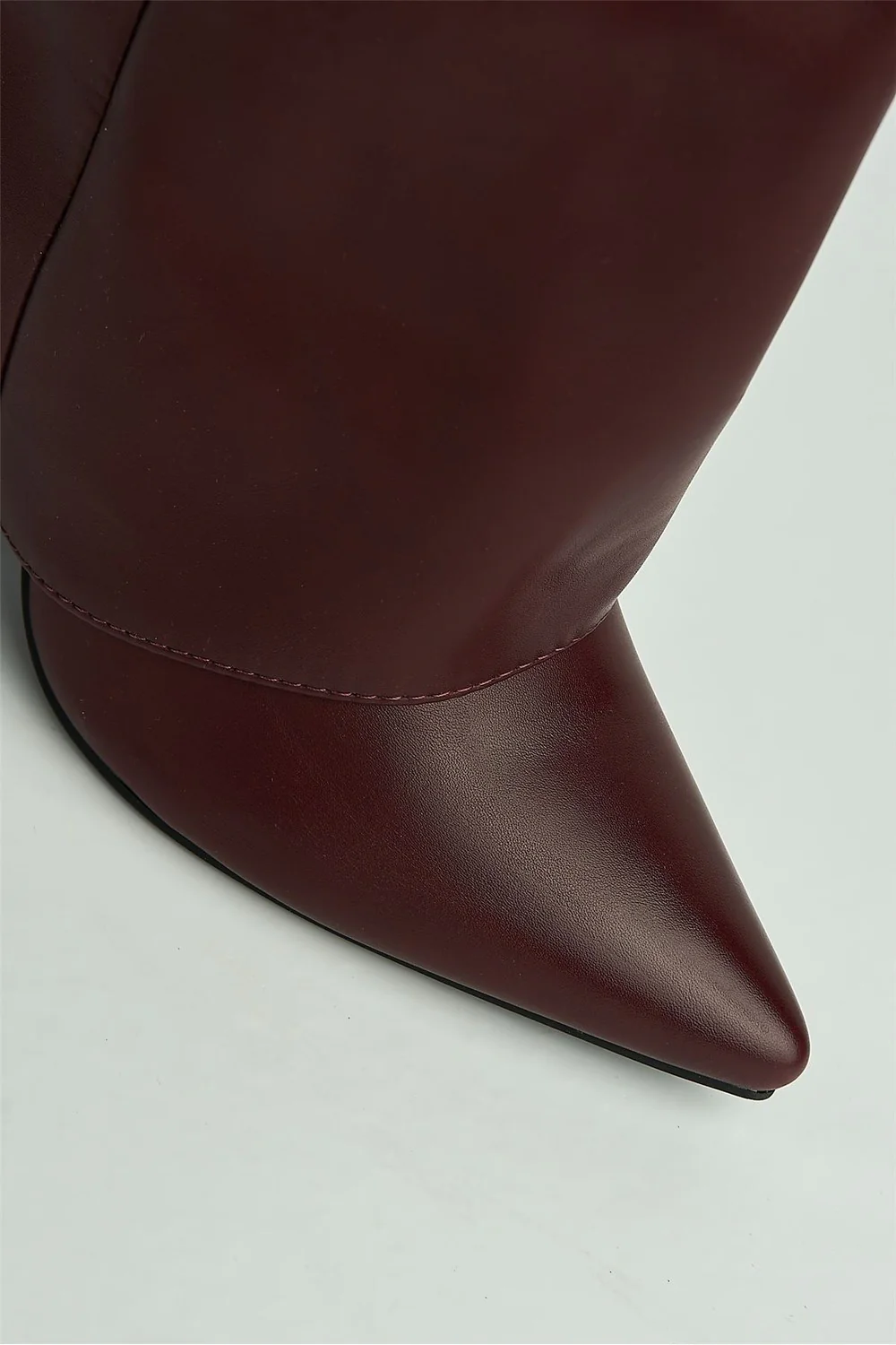 Ayla Block Heel Pointy Toe Gold Trim Buckle Collar Covered Calfboots in Wine - Image 6