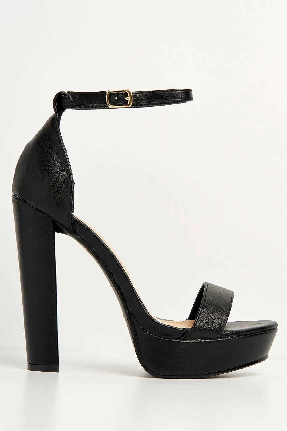 Azaria Ankle Strap Block Heel Platform Heeled Sandals in Black Matt - Image 4