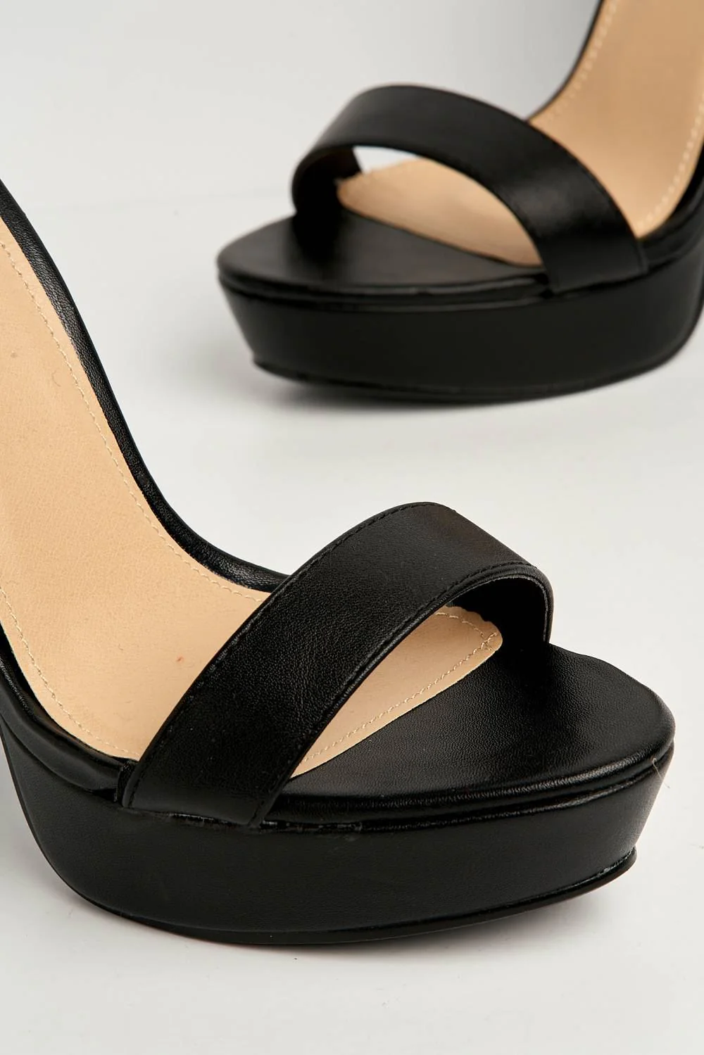 Azaria Ankle Strap Block Heel Platform Heeled Sandals in Black Matt - Image 5