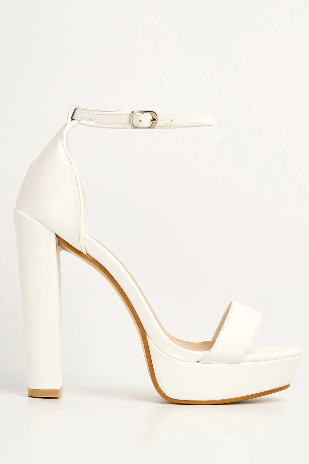 Azaria Ankle Strap Block Heel Platform Heeled Sandals in White PU - Image 4