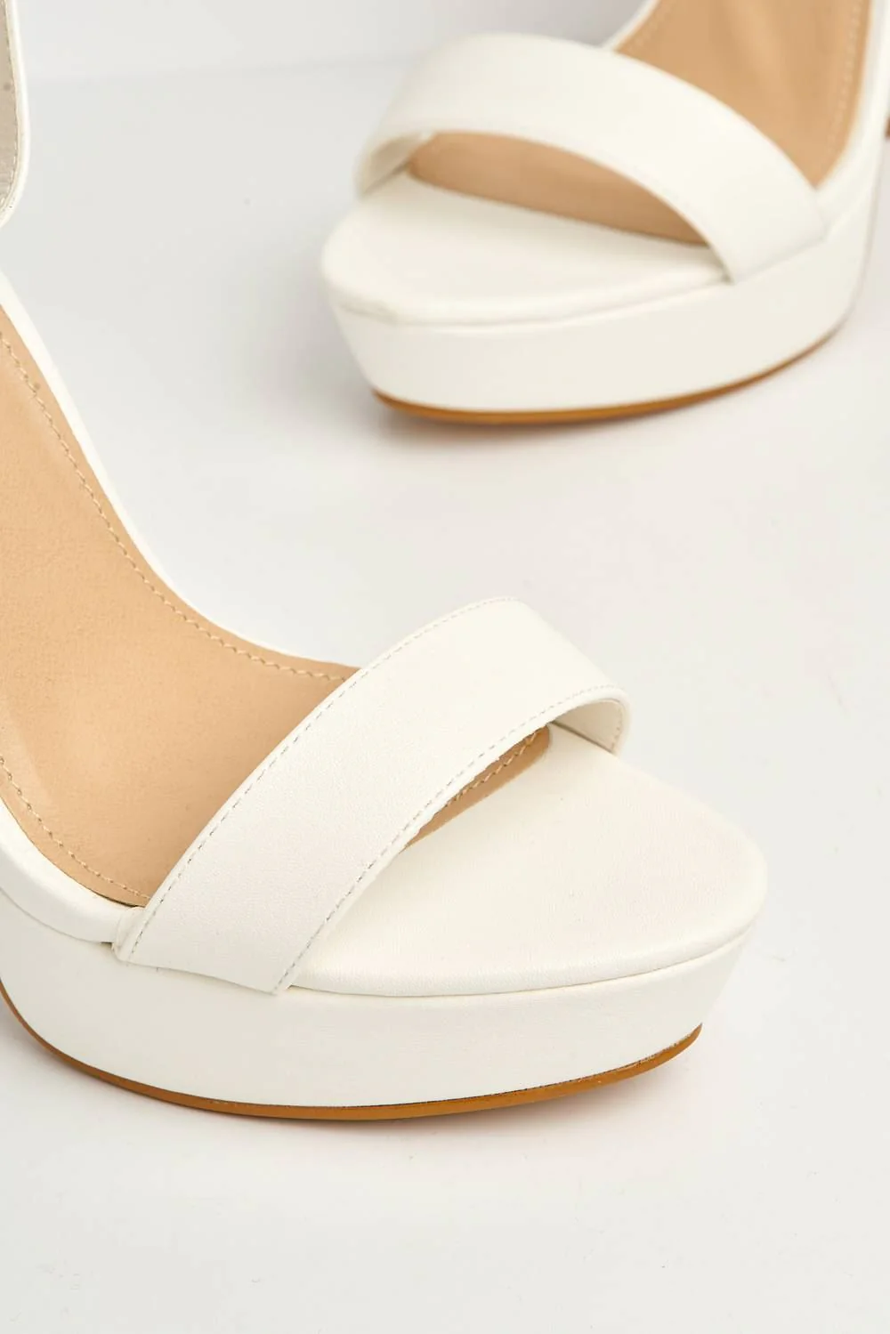 Azaria Ankle Strap Block Heel Platform Heeled Sandals in White PU - Image 5