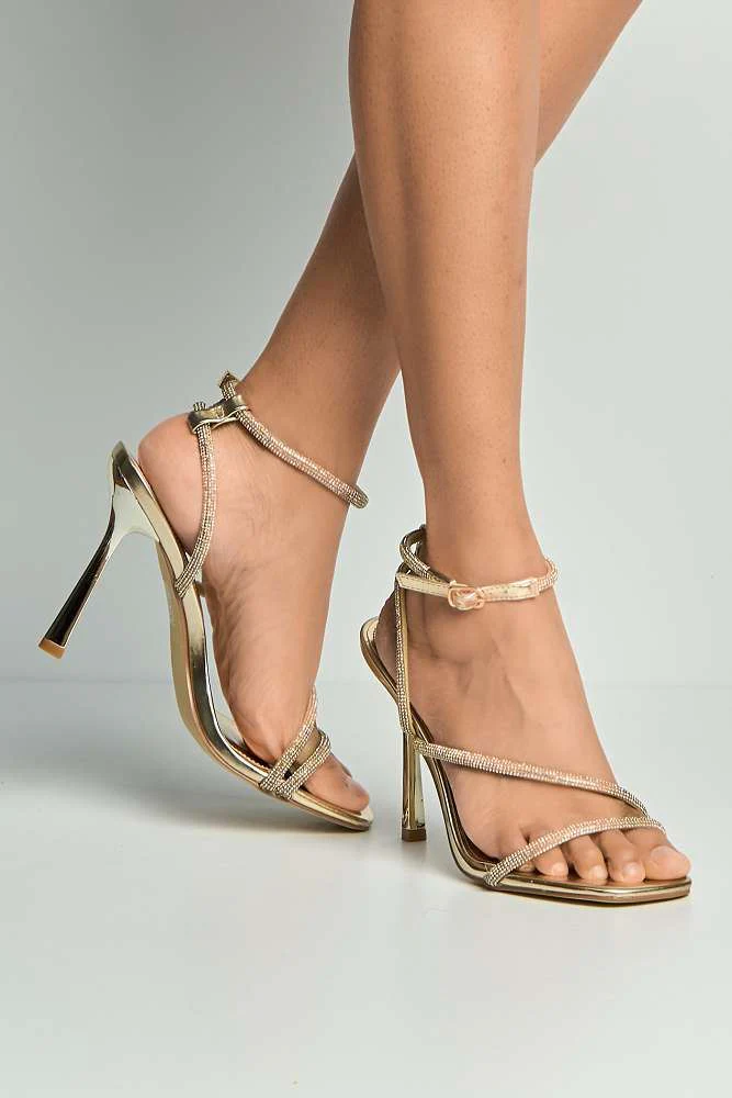 Azelma Diamante Strappy High Heels in Gold Diamante - Image 2