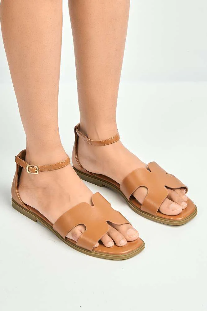 Azita H Shape Band Anklestrap Sandals in Tan - Image 2