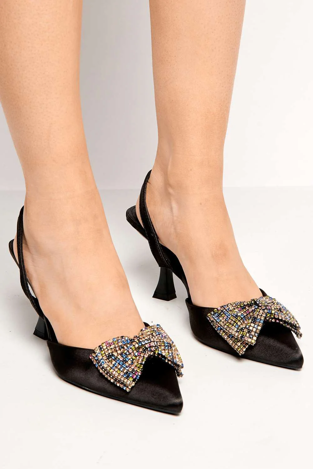 Azzurra Diamante Bow Detail Court Shoes in Black
