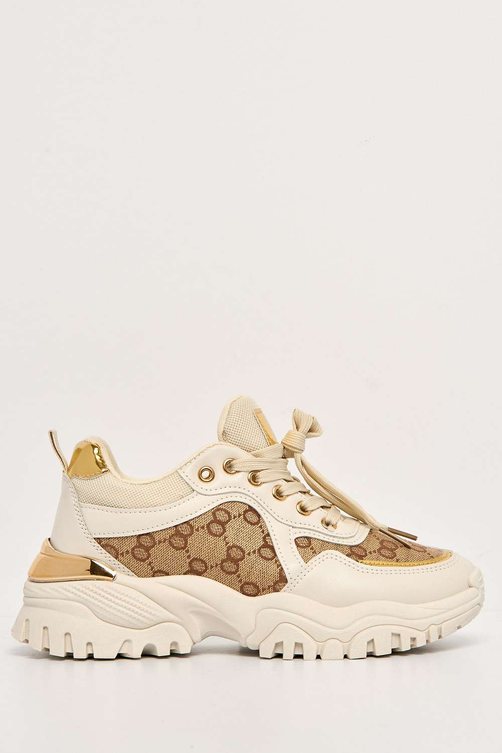 Elle Chunky Sole Logo Trainer in Beige - Image 4