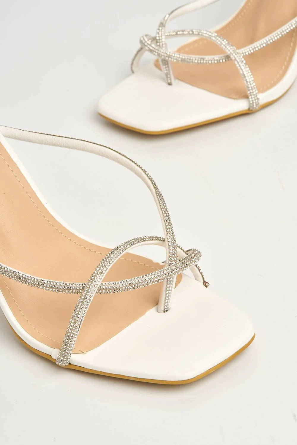 Balfi Diamante Toe Ring Lace-up Straps Heels in White - Image 5