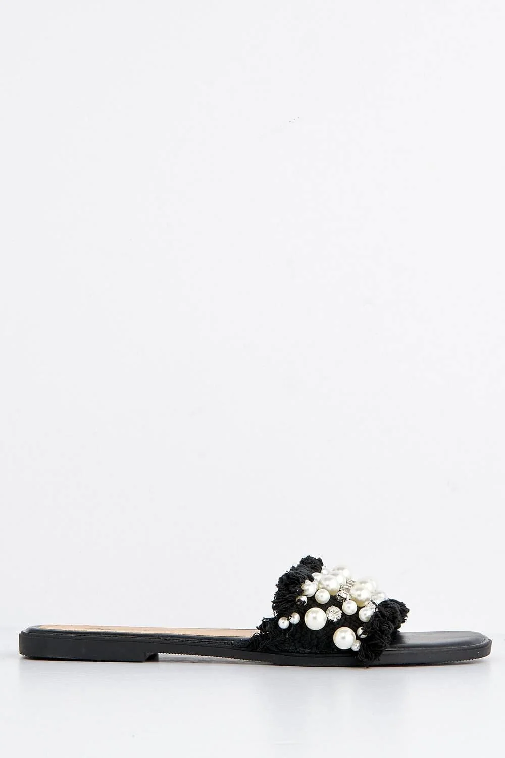 Barcelos Diamante & Pearl Band Frayed Edge Slider in Black - Image 5