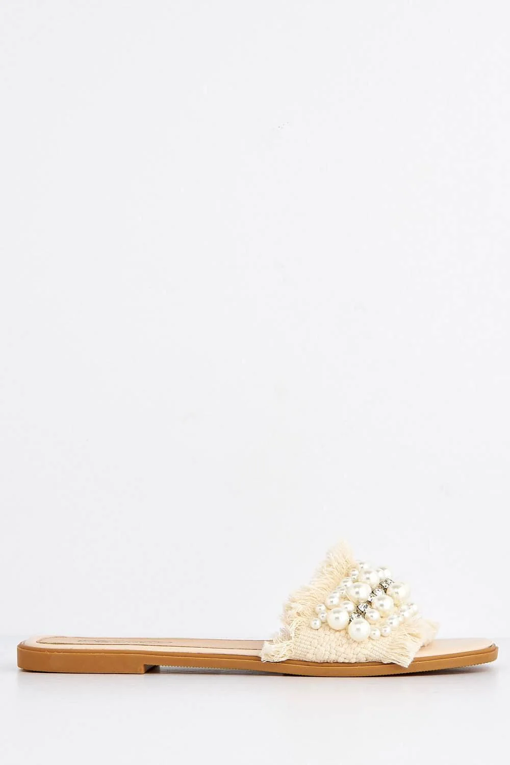 Barcelos Diamante & Pearl Band Frayed Edge Slider in Cream - Image 5