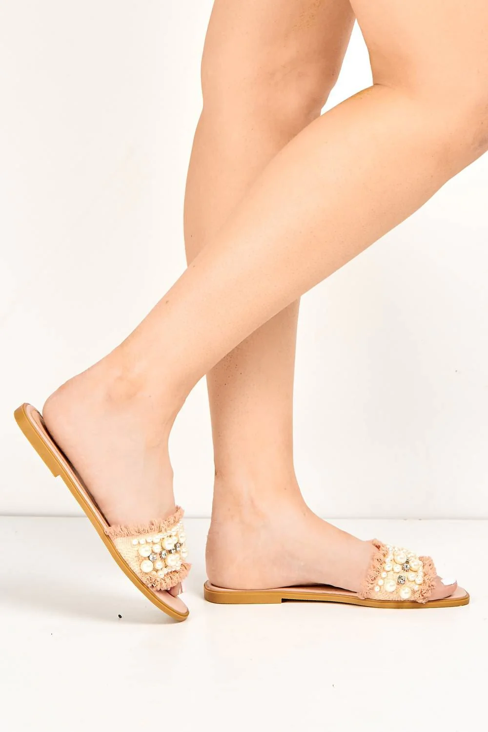 Barcelos Diamante & Pearl Band Frayed Edge Slider in Pink - Image 3