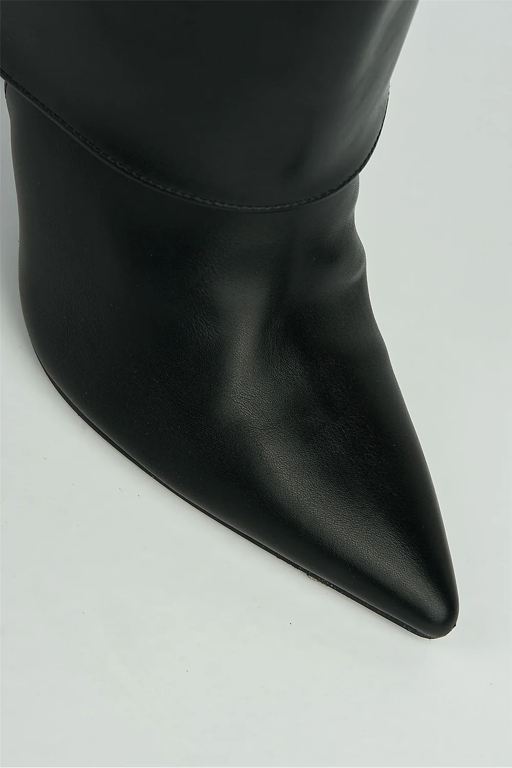 Beckett Pointed Toe Fold Over Stiletto Knee High Boots in Black - Image 6