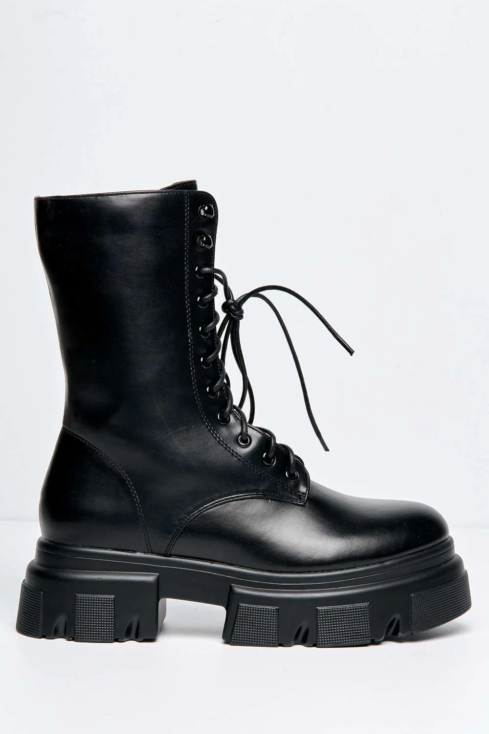 Bernie Chunky Lace-up Biker Boots with Side Zip in Black - Image 5