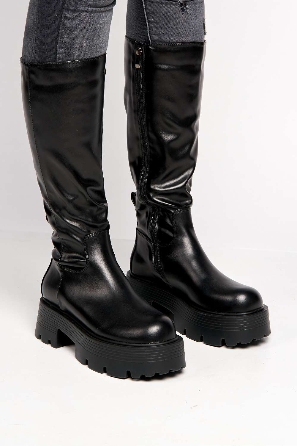 Bernie Chunky Sole Calf Boots in Black - Image 3