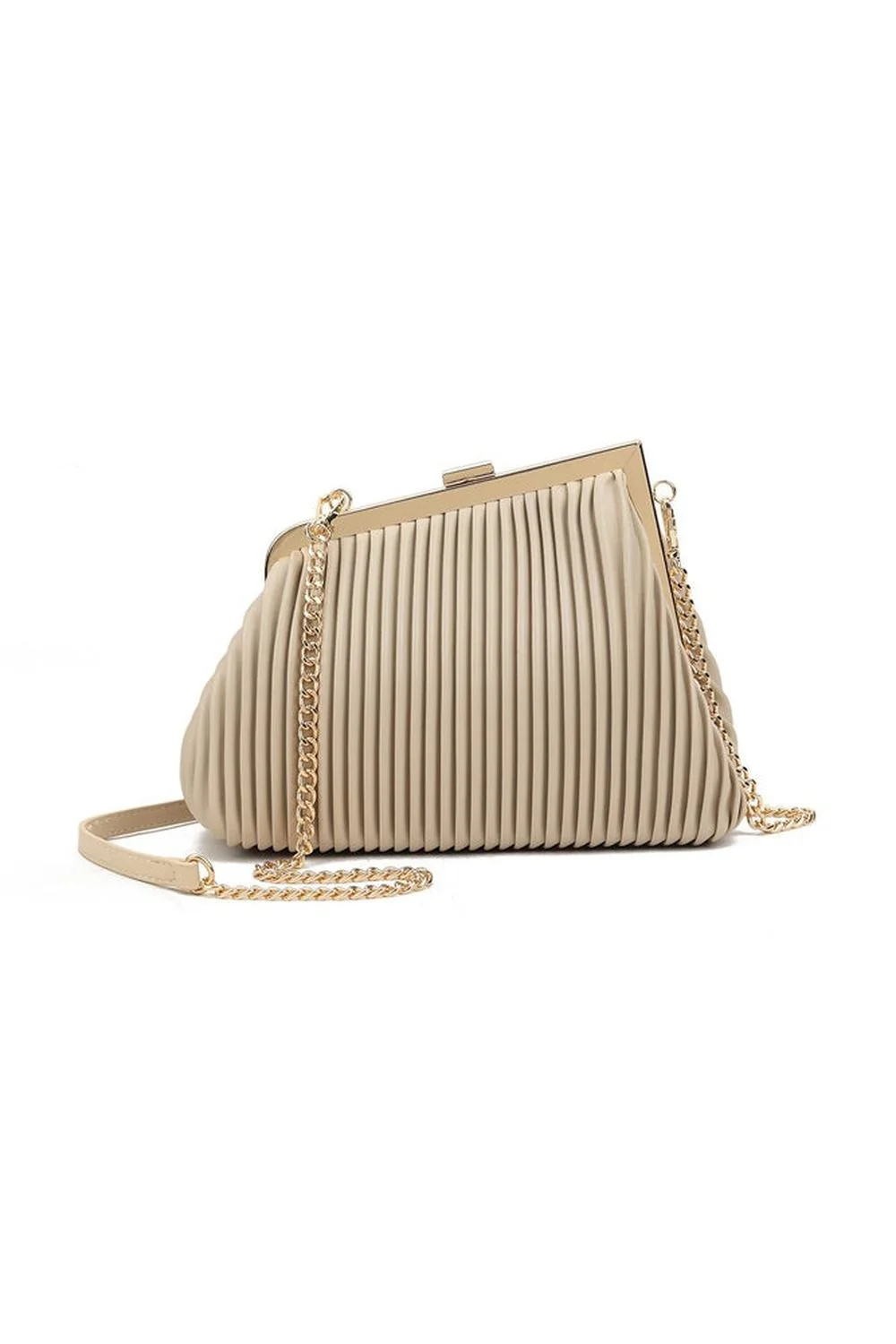 Beyla Pleated Detail Clutch & Side Bag in Nude