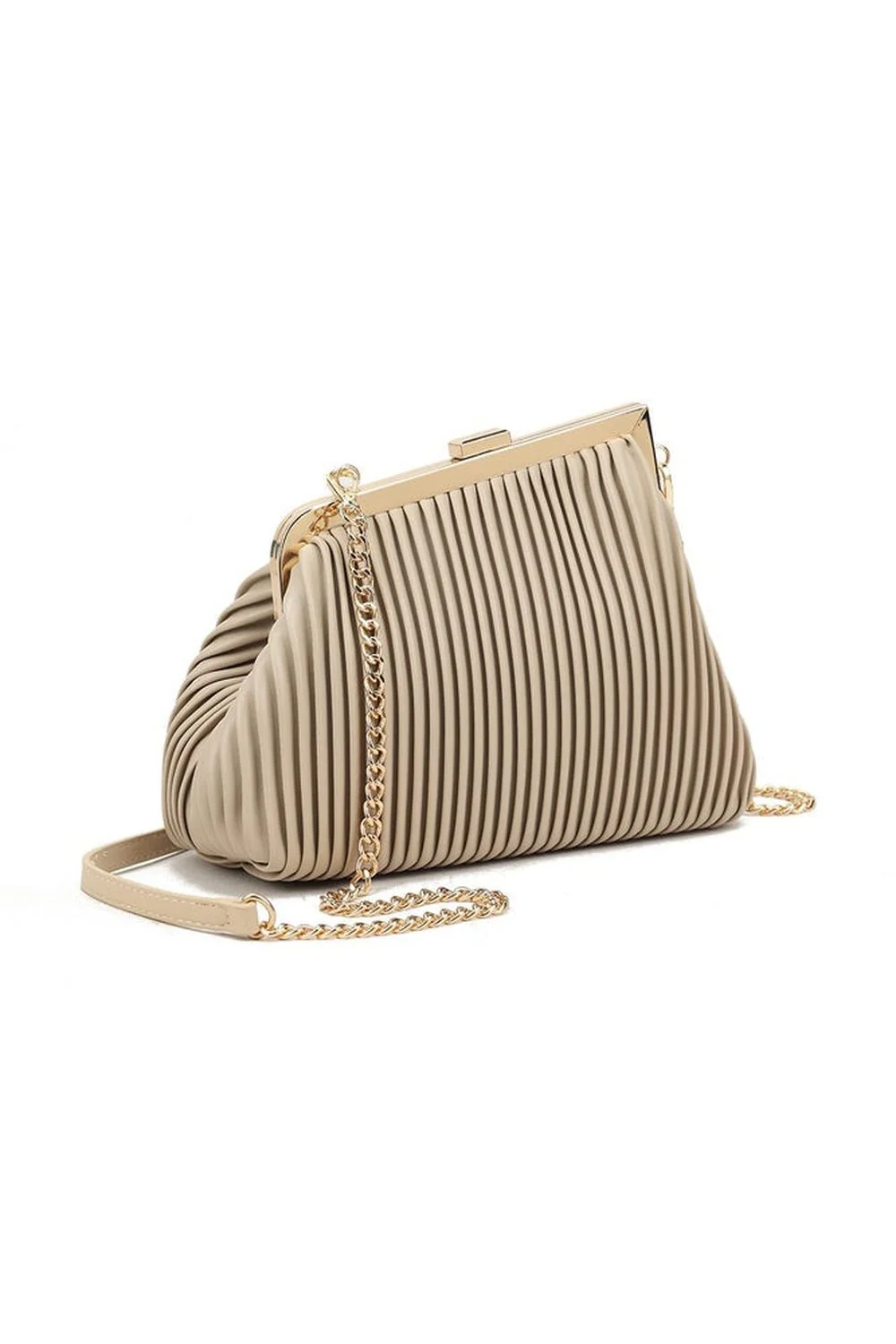 Beyla Pleated Detail Clutch & Side Bag in Nude - Image 2
