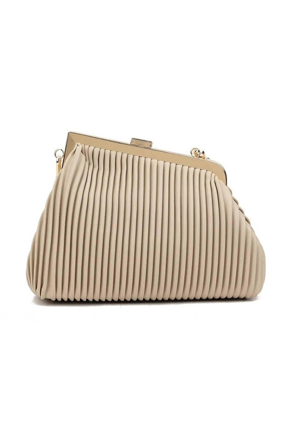 Beyla Pleated Detail Clutch & Side Bag in Nude - Image 3