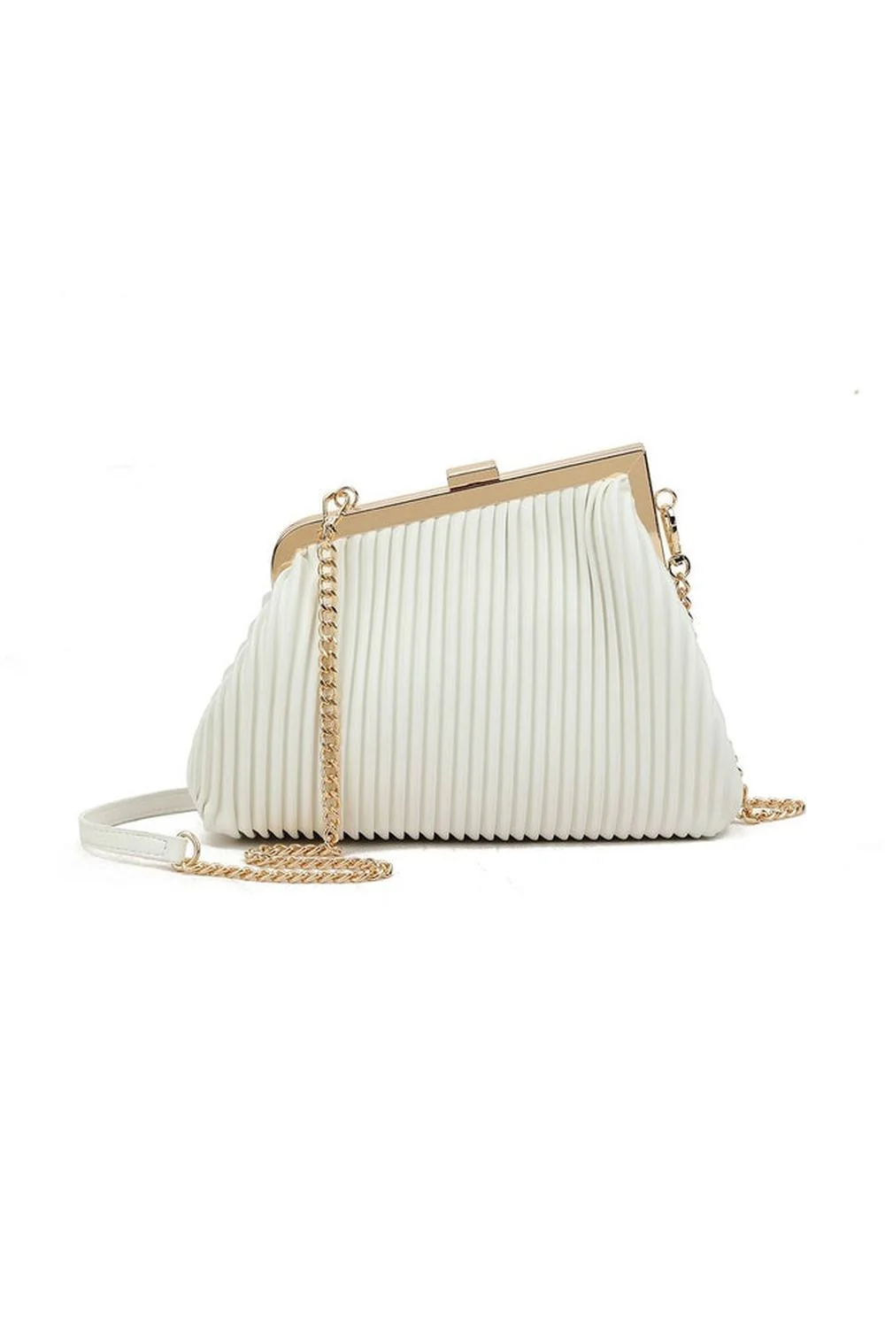 Beyla Pleated Detail Clutch & Side Bag in White