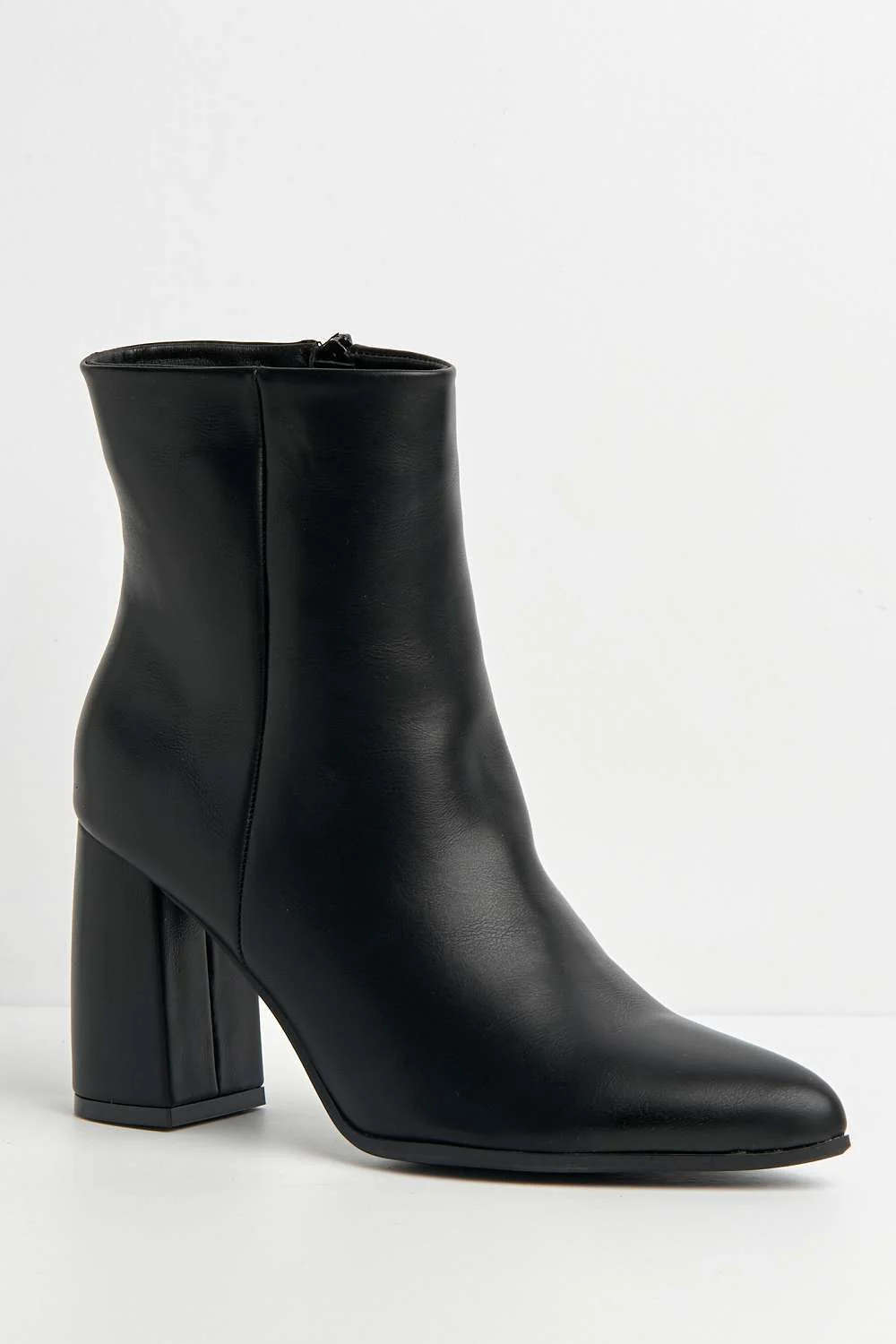 Billie Pointed Toe Block Heel Ankle Boots in Black Matt - Image 4