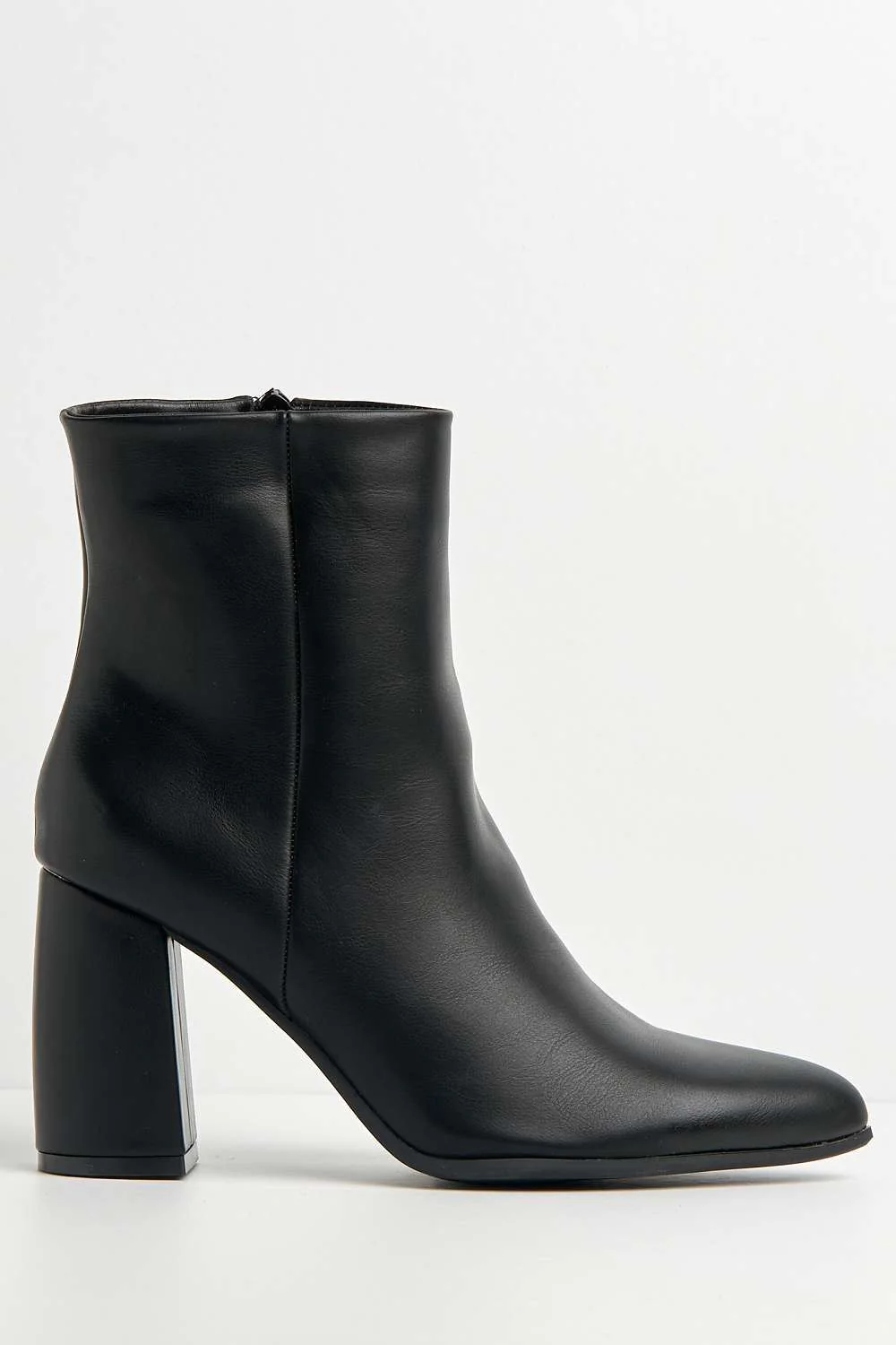 Billie Pointed Toe Block Heel Ankle Boots in Black Matt - Image 5