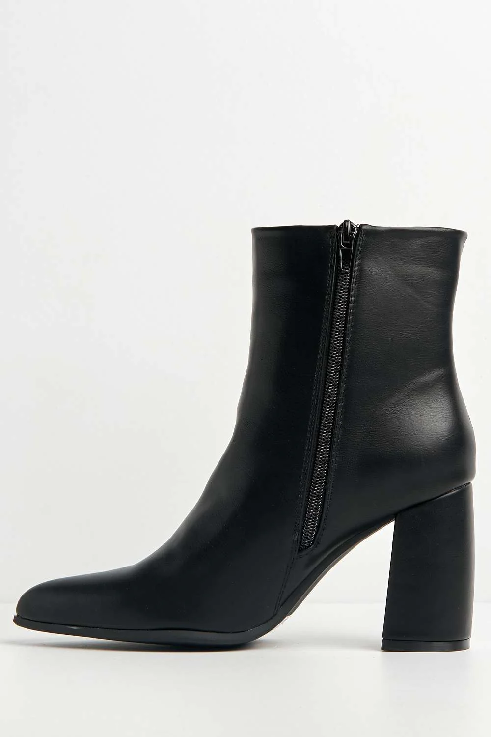 Billie Pointed Toe Block Heel Ankle Boots in Black Matt - Image 6
