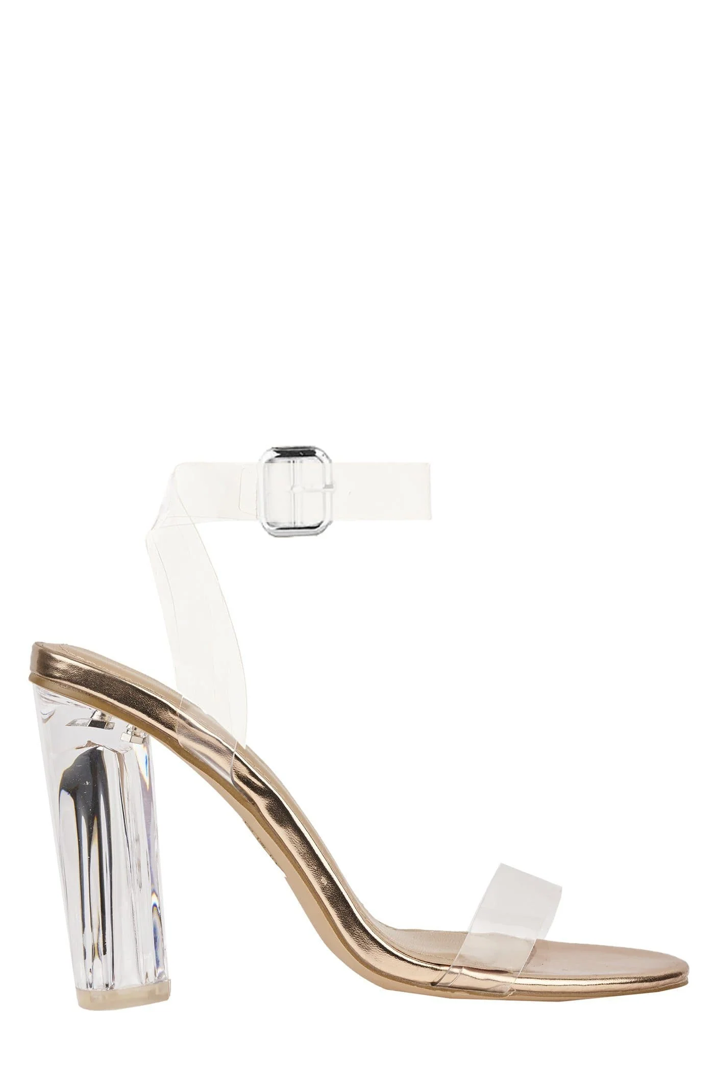 Gotta Clear Idea Block Heel Clear Strap Sandal in Rose Gold - Image 4