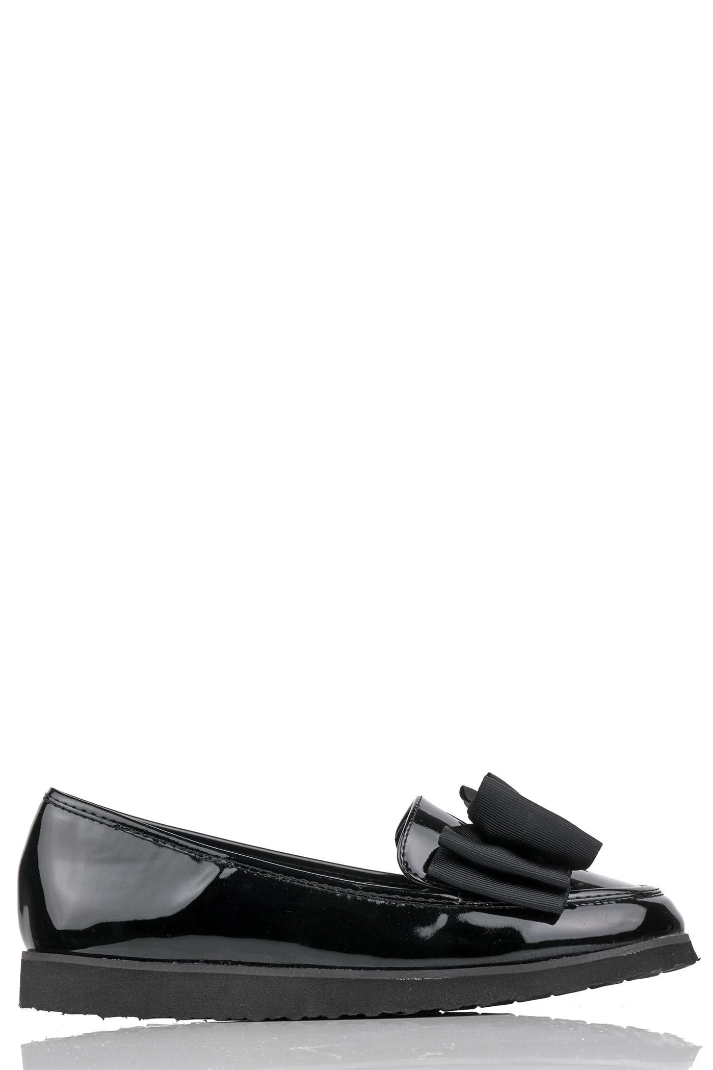 Ada Bow Detail Cleated Flatform Sole Loafers in Black Patent - Image 5