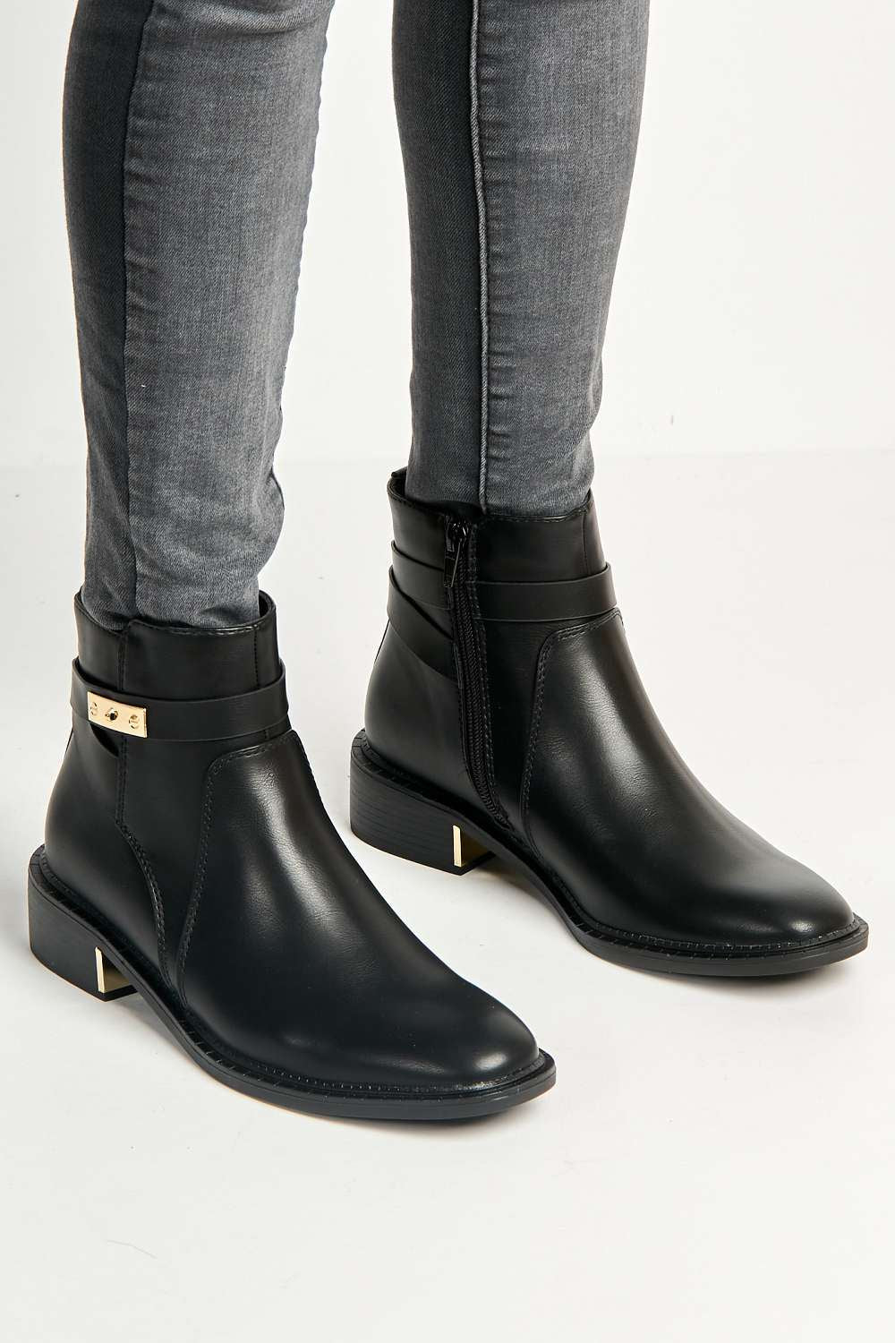 Brenn Metallic Trim Heel Chelsea Ankle Boots in Black Matt