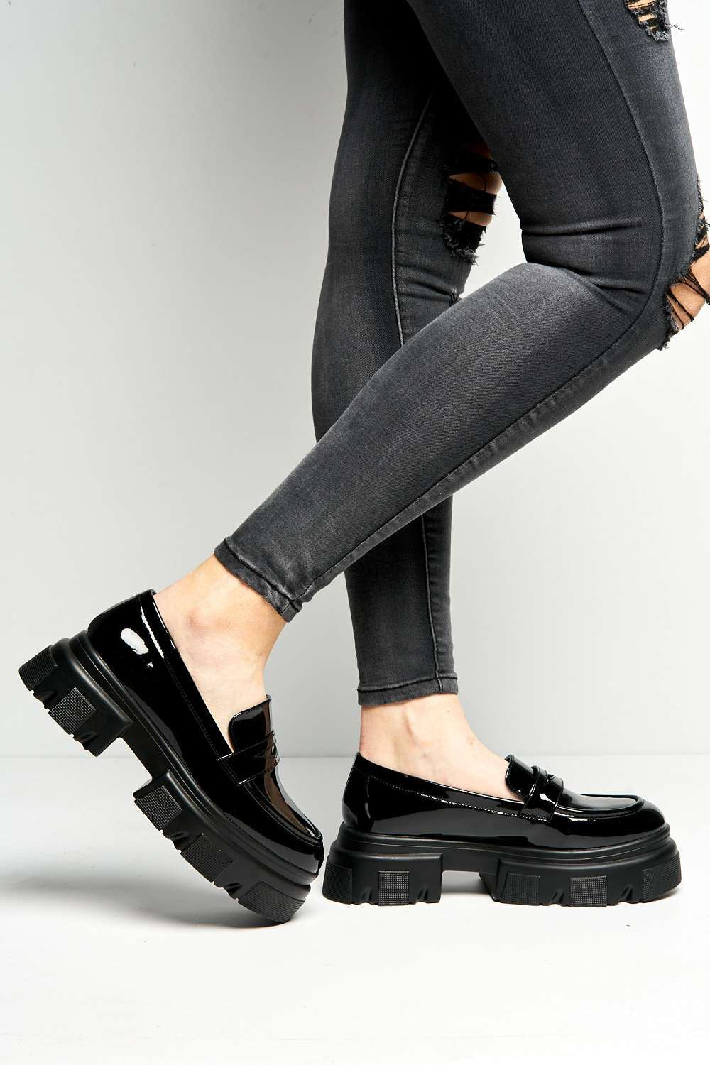 Brogan Chunky Sole Loafers in Black Patent - Image 3