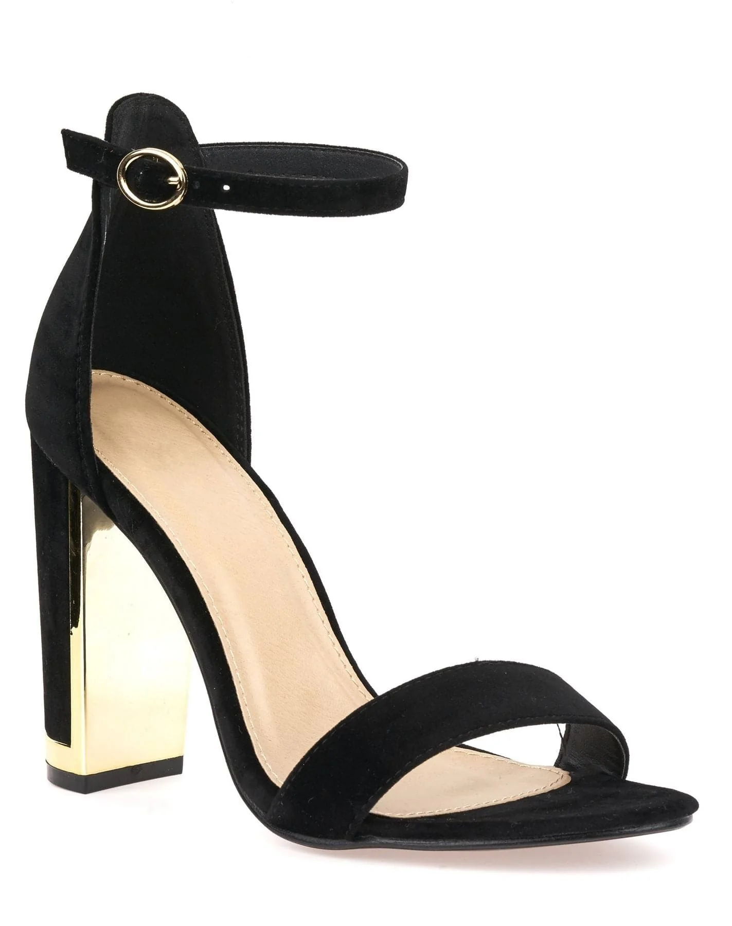 Bronx Gold Lined Heel Anklestrap Sandal in Black Suede - Image 5