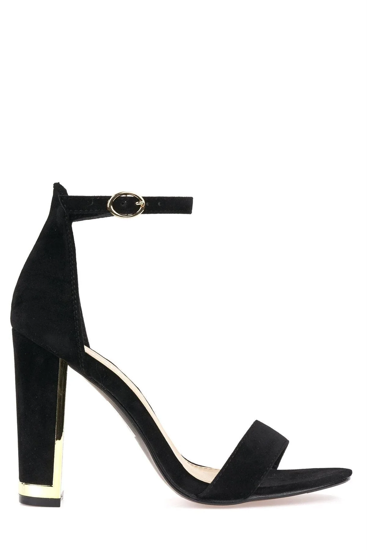 Bronx Gold Lined Heel Anklestrap Sandal in Black Suede - Image 6