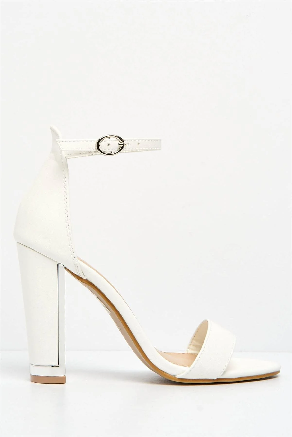 Bronx Gold Lined Heel Anklestrap Sandal in White Matt - Image 5