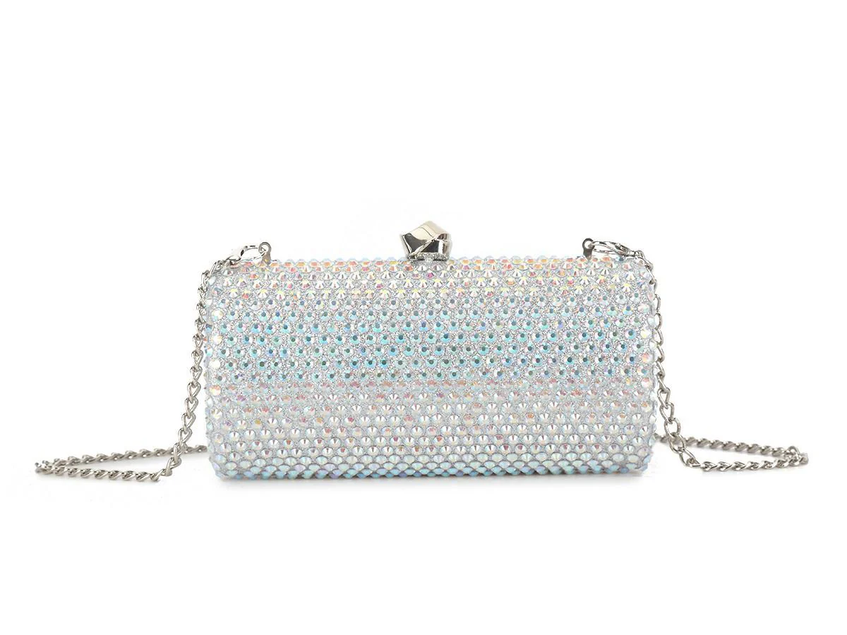 Cacia Gemstone Embellished Clutch in Silver