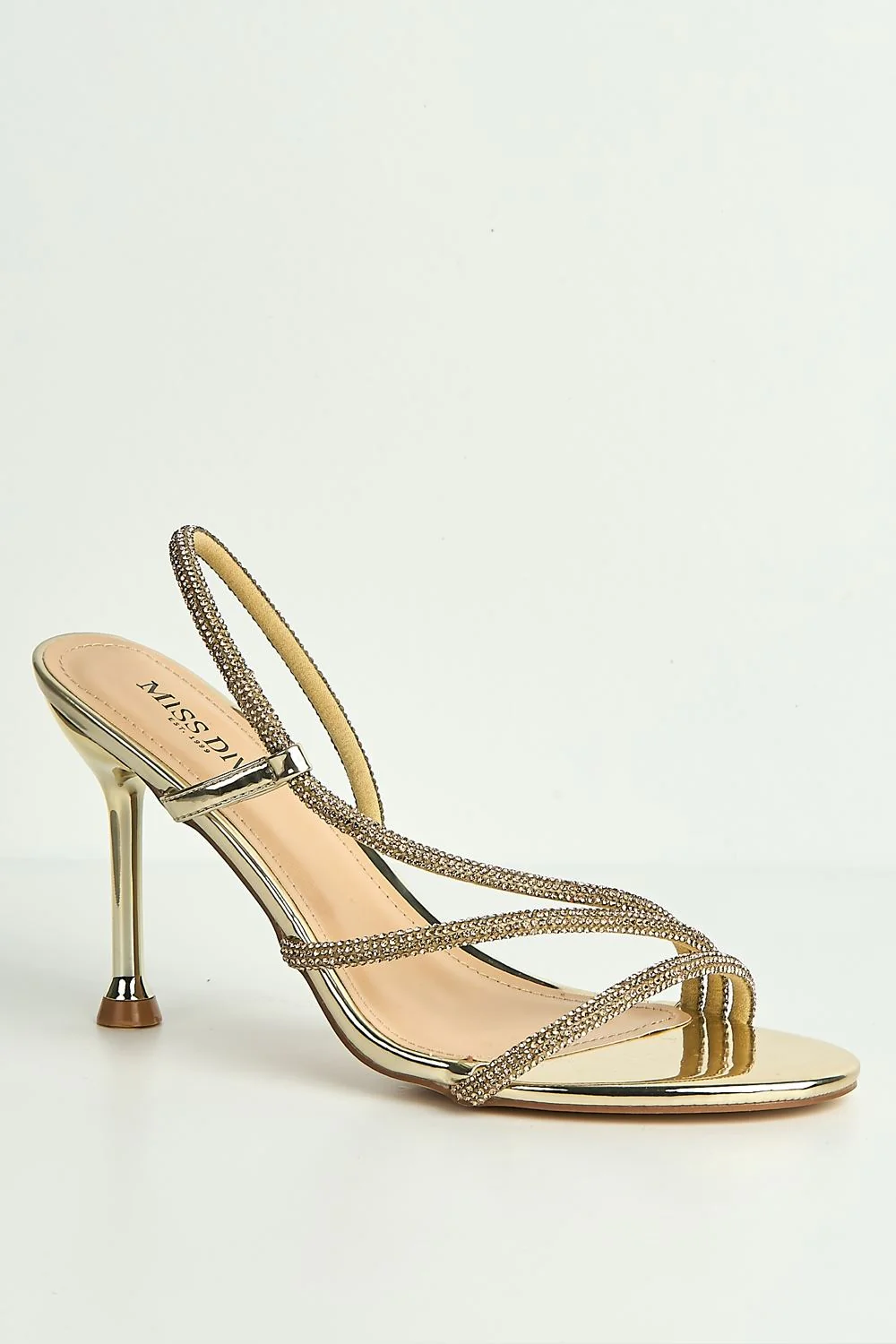Cady 3 Diamante Band Stiletto Heeled Sandals in Gold - Image 4