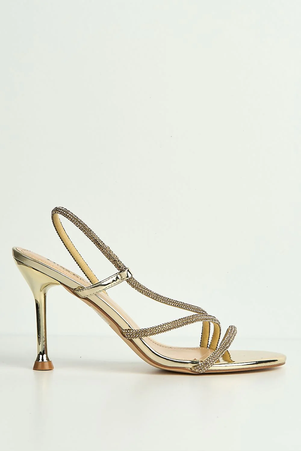 Cady 3 Diamante Band Stiletto Heeled Sandals in Gold - Image 5