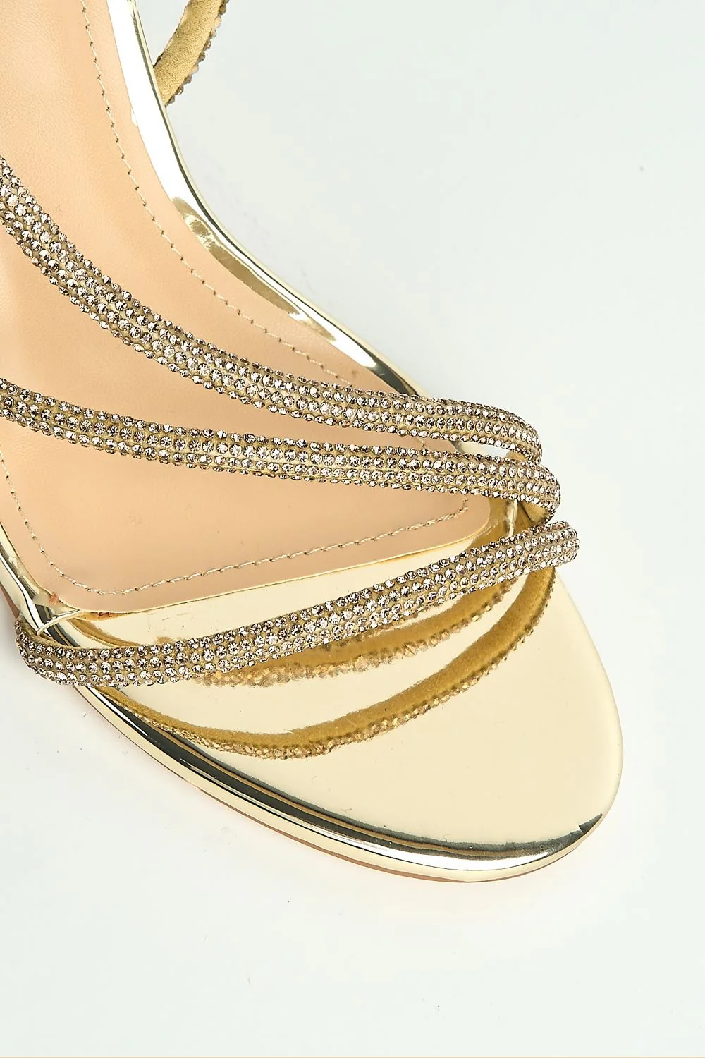 Cady 3 Diamante Band Stiletto Heeled Sandals in Gold - Image 6