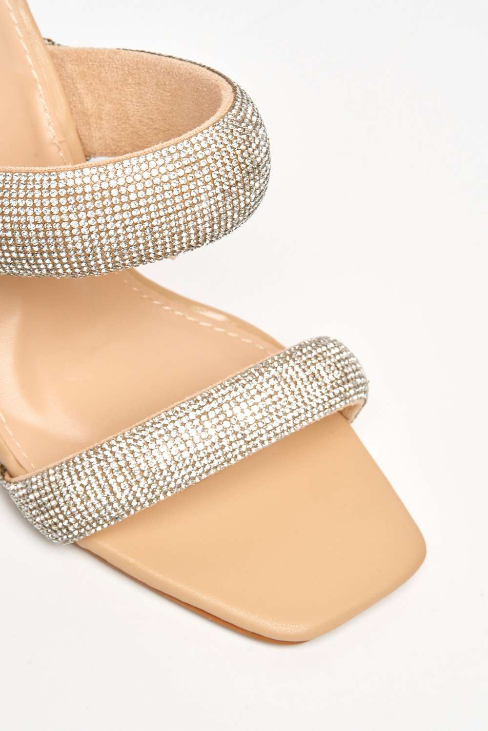 Cait 2 Strap Diamante Band Block Heel Mule in Beige - Image 5