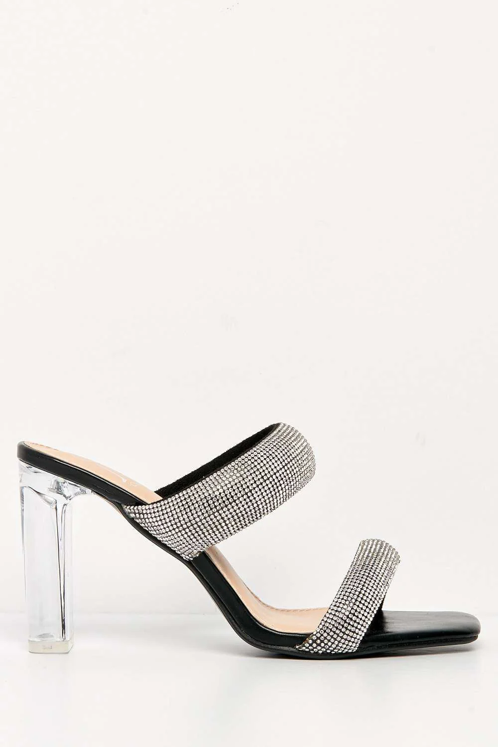 Cait 2 Strap Diamante Band Block Heel Mule in Black - Image 4