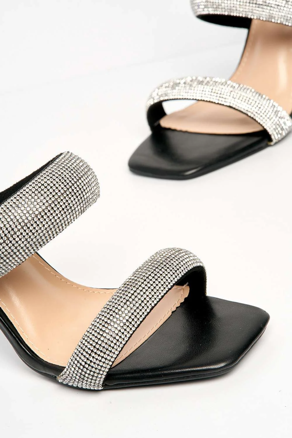 Cait 2 Strap Diamante Band Block Heel Mule in Black - Image 5