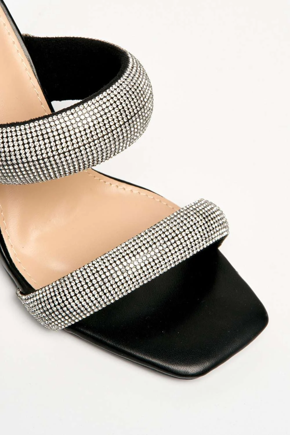 Cait 2 Strap Diamante Band Block Heel Mule in Black - Image 6