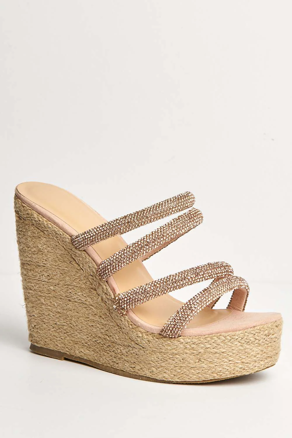 Cali Diamante Straps Espadrille Wedge Sandals in Rose Gold - Image 4