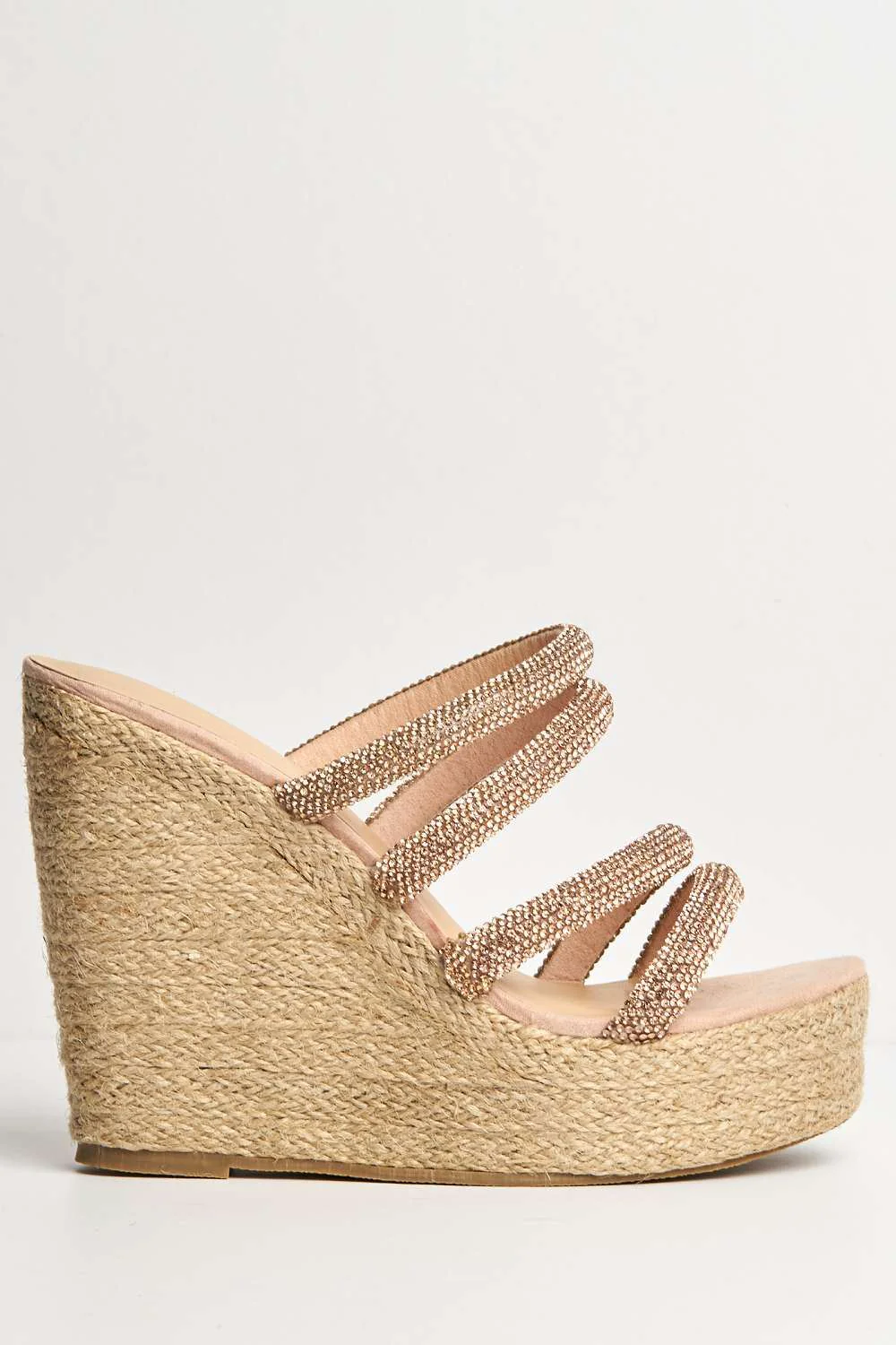 Cali Diamante Straps Espadrille Wedge Sandals in Rose Gold - Image 5