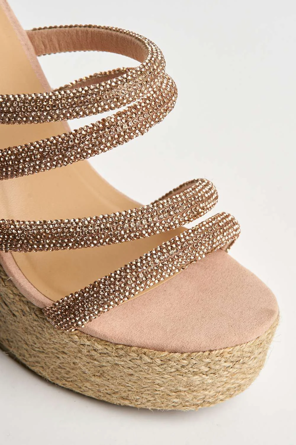 Cali Diamante Straps Espadrille Wedge Sandals in Rose Gold - Image 6