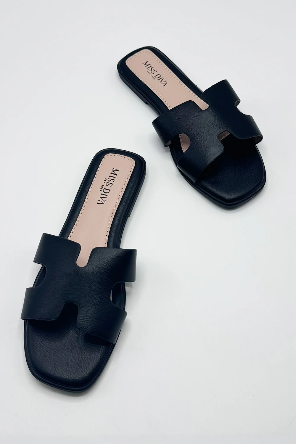 California Faux Leather Open Toe Flat Slider in Black - Image 6
