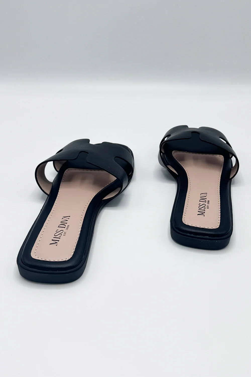 California Faux Leather Open Toe Flat Slider in Black - Image 7