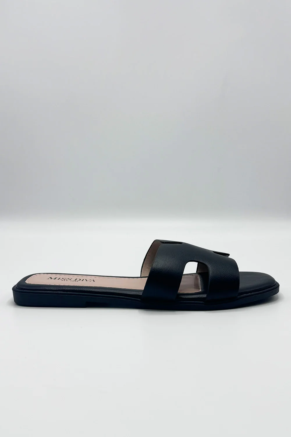 California Faux Leather Open Toe Flat Slider in Black - Image 8
