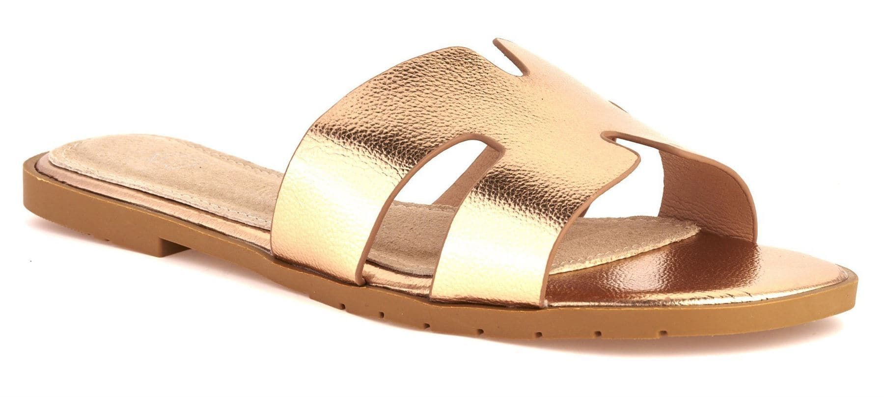 California Faux Leather Open Toe Flat Slider in Rose Gold - Image 6